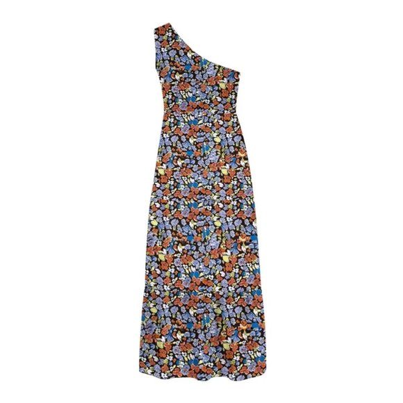 Guzom One Shoulder Mesh Wave Floral Sleeveless Long Midi Dress | women's size L - Picture 2 of 7